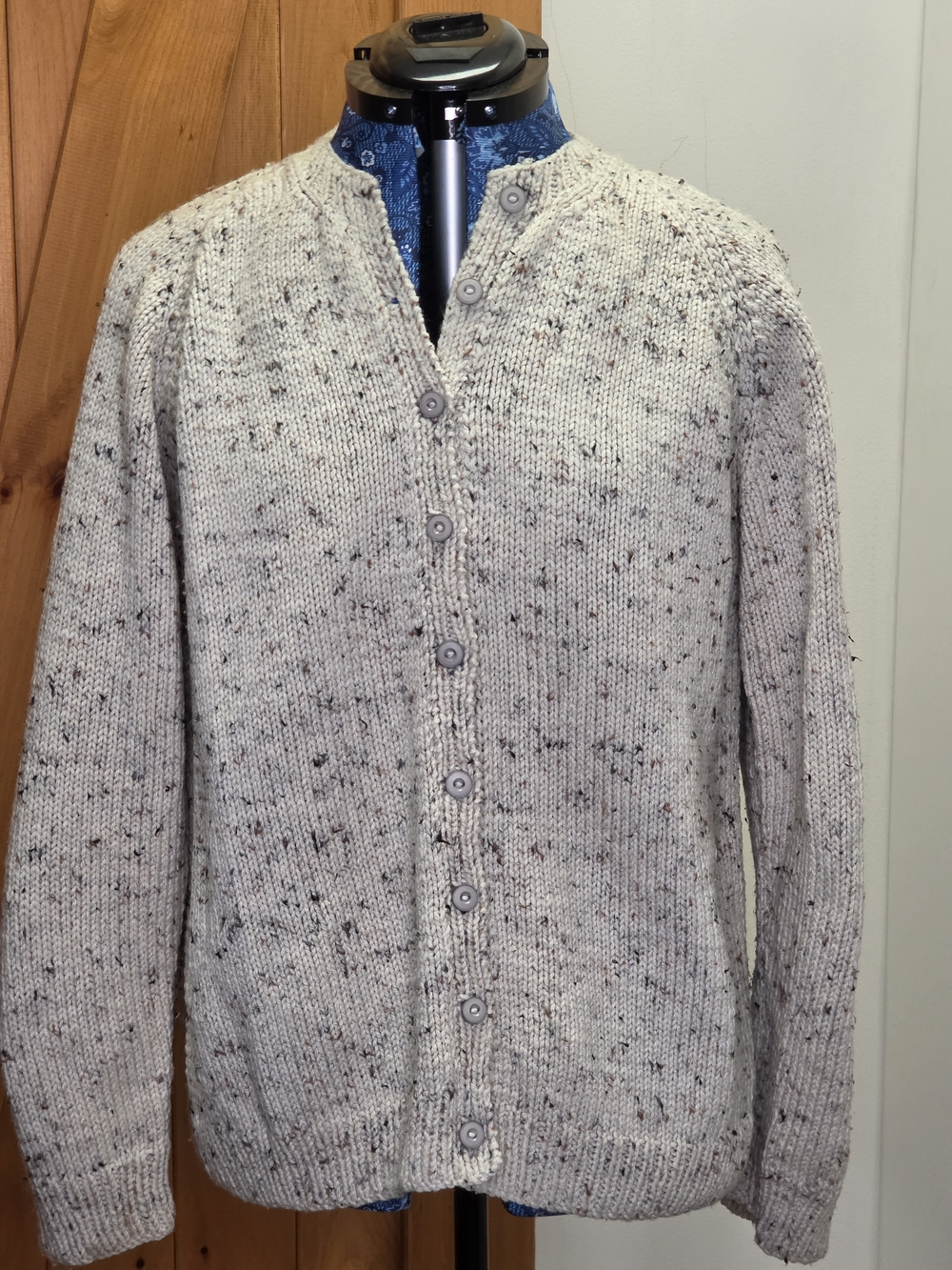 Woman's Handknit Crewneck Button Cardigan Sweater